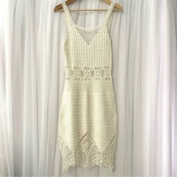 Handmade Crochet Mermaid Midi Maxi Dress Beach Cover Fishtail Hem - Size S/M - Picture 5 of 11